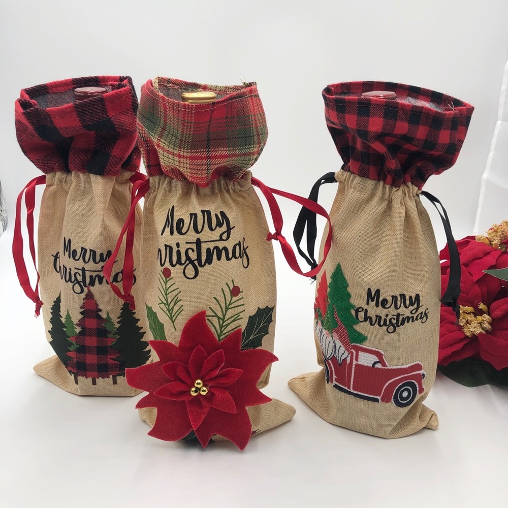 Christmas Wine bottle gift bags,  Set of 3 New